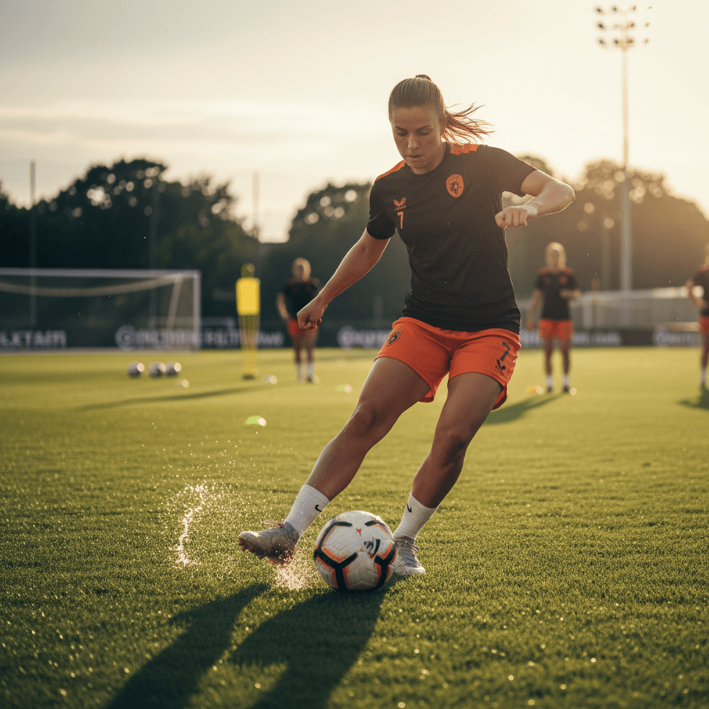 Joueuse de football féminin en action sur le terrain