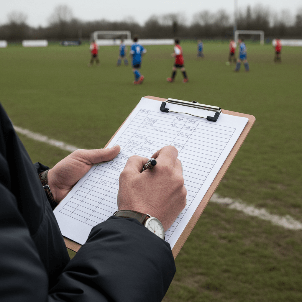 Recruteur prenant des notes lors d'un match de jeunes