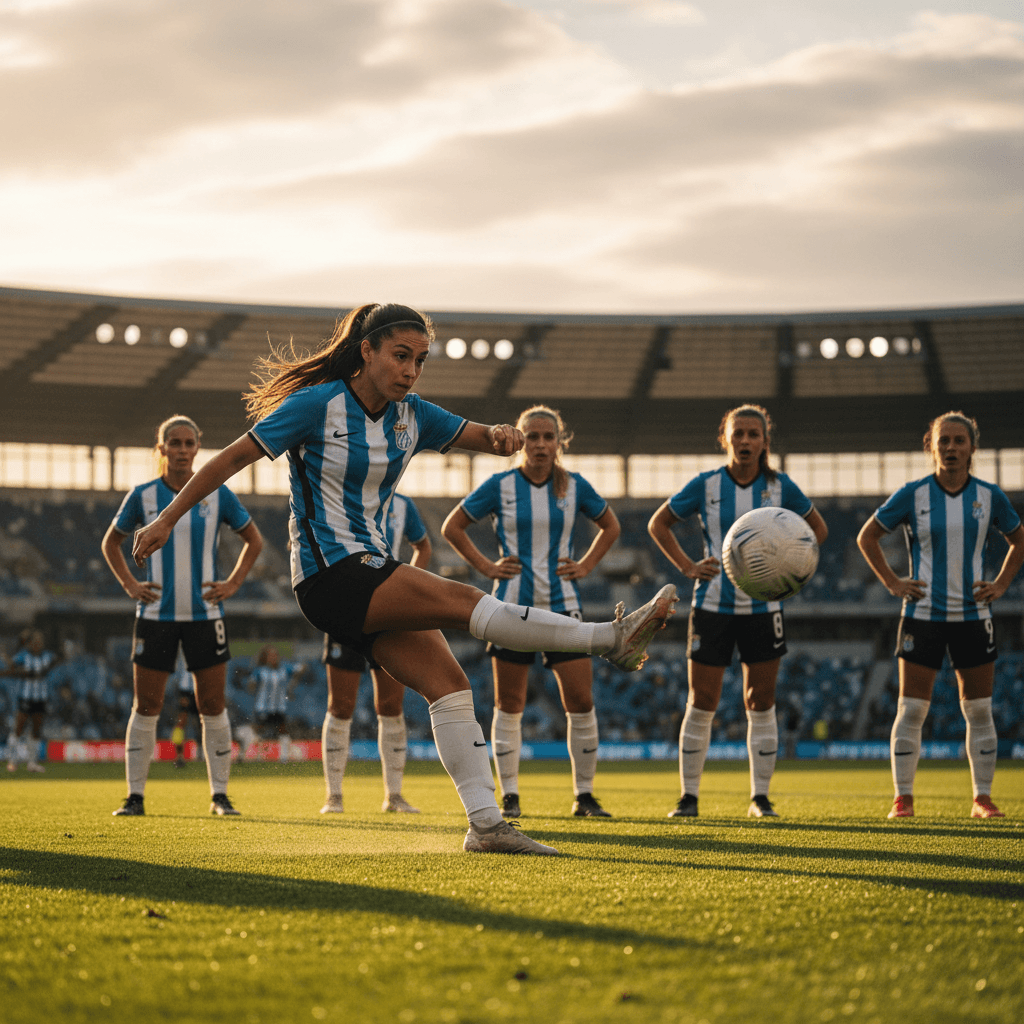 Frappe de coup franc en match féminin