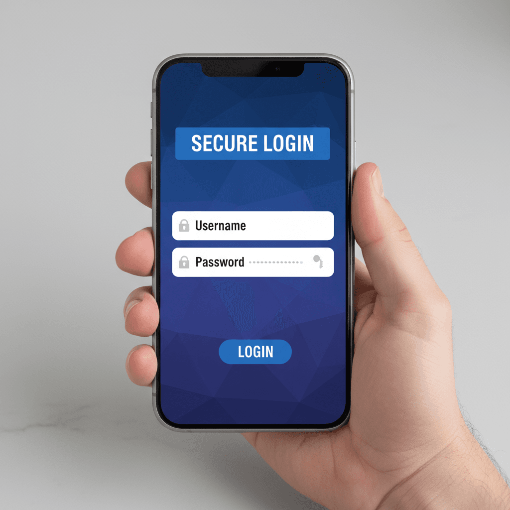 Main tenant un smartphone avec un écran de connexion sécurisé