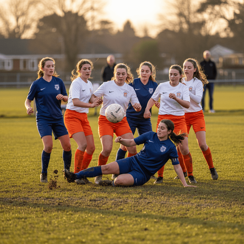Action de match en football féminin avec duel pour le ballon