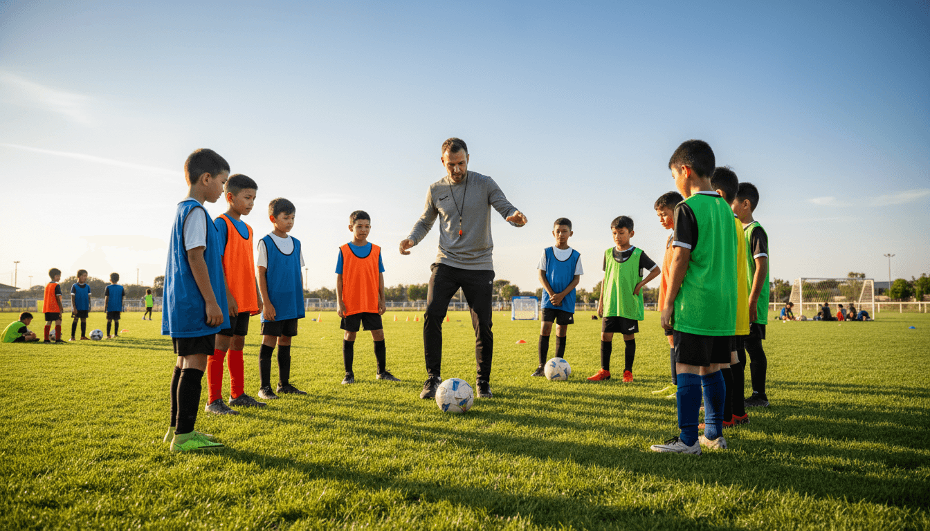 Jeunes joueuses de football à l'entraînement sous supervision professionnelle